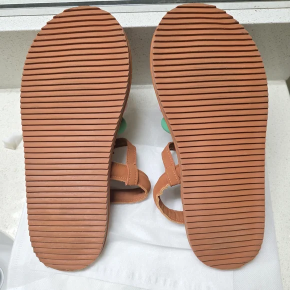 Farm Rio Caramel Beaded Rainbow Tube Strap Sandals Sz. 8 - Picture 7 of 8